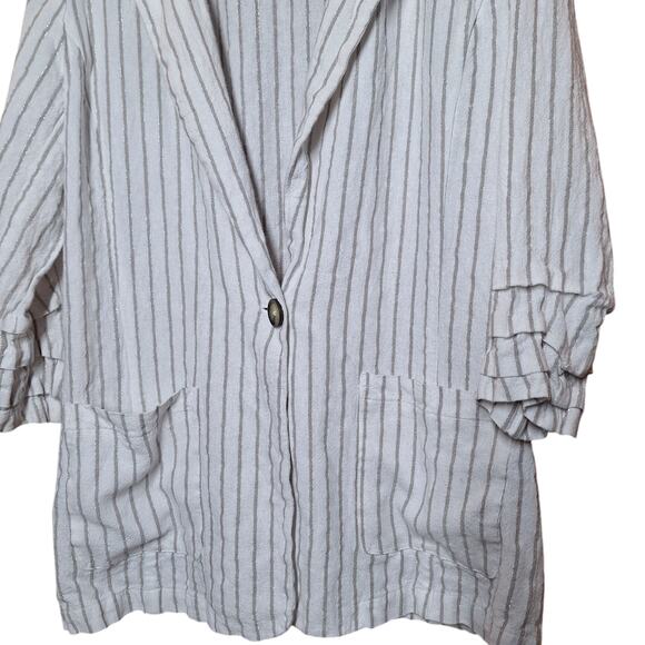 Halston Linen blend striped lightweight blazer jacket 3/4th business casual - Picture 2 of 7